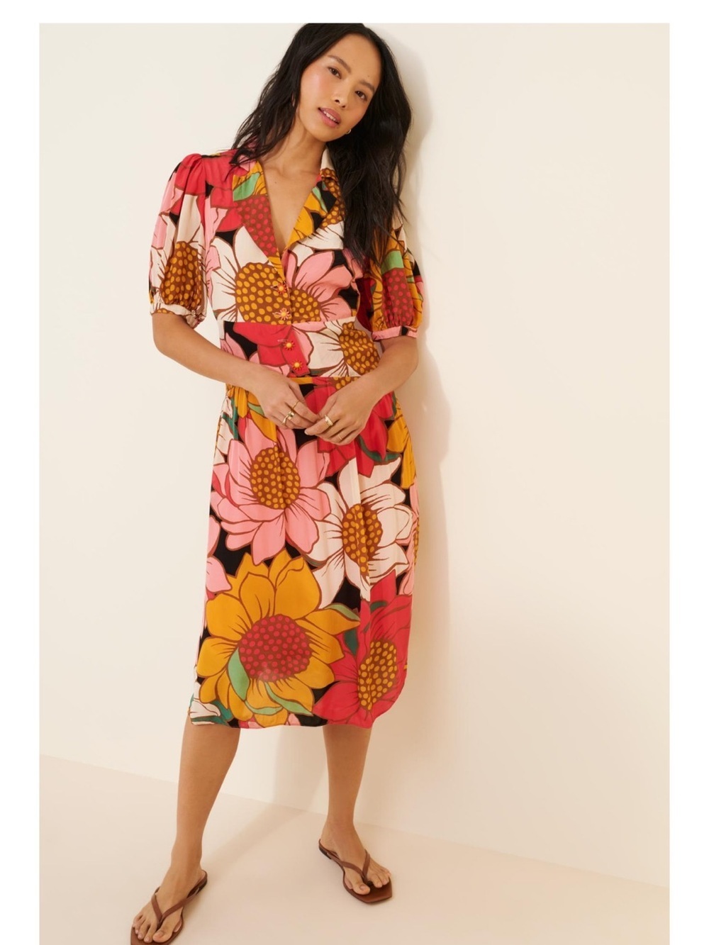 FARM Rio Sunflower Midi Dress- size Large